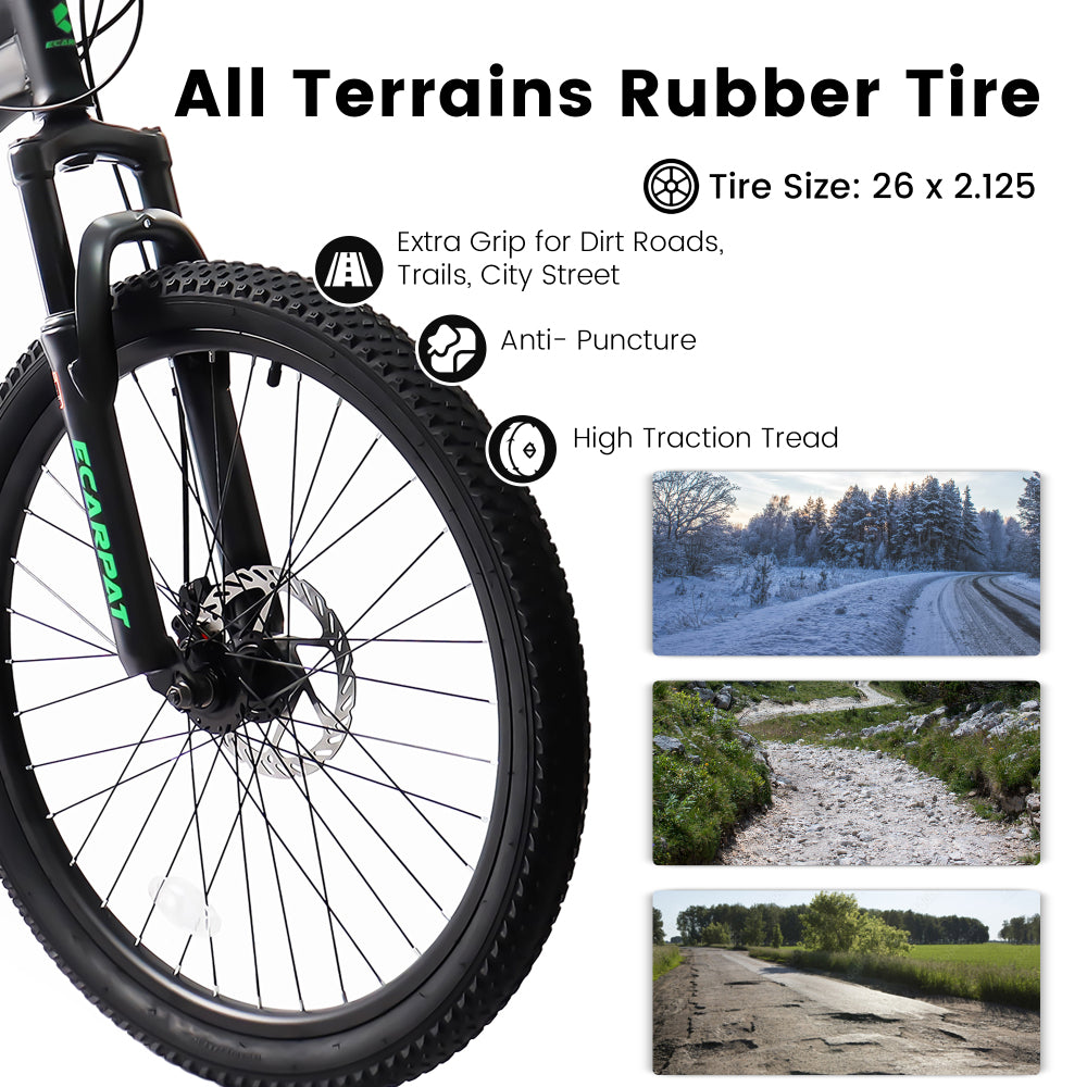 A2660 26 Inch Mountain Bike, 21-Speed Disc Brakes, Durable Frame, Front, Rear Dual-Shock Absorption, Unisex for Commuting, Travel, School, Mountain and City Road Cycling