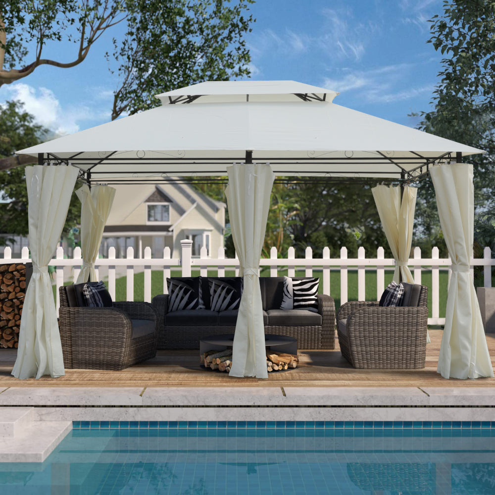 13x10 Outdoor Patio Gazebo Canopy Tent With Ventilated Double Roof And SideWall(Detachable Curtain Included On All Sides),Suitable for Lawn, Garden, Backyard and Deck,BEIGE
