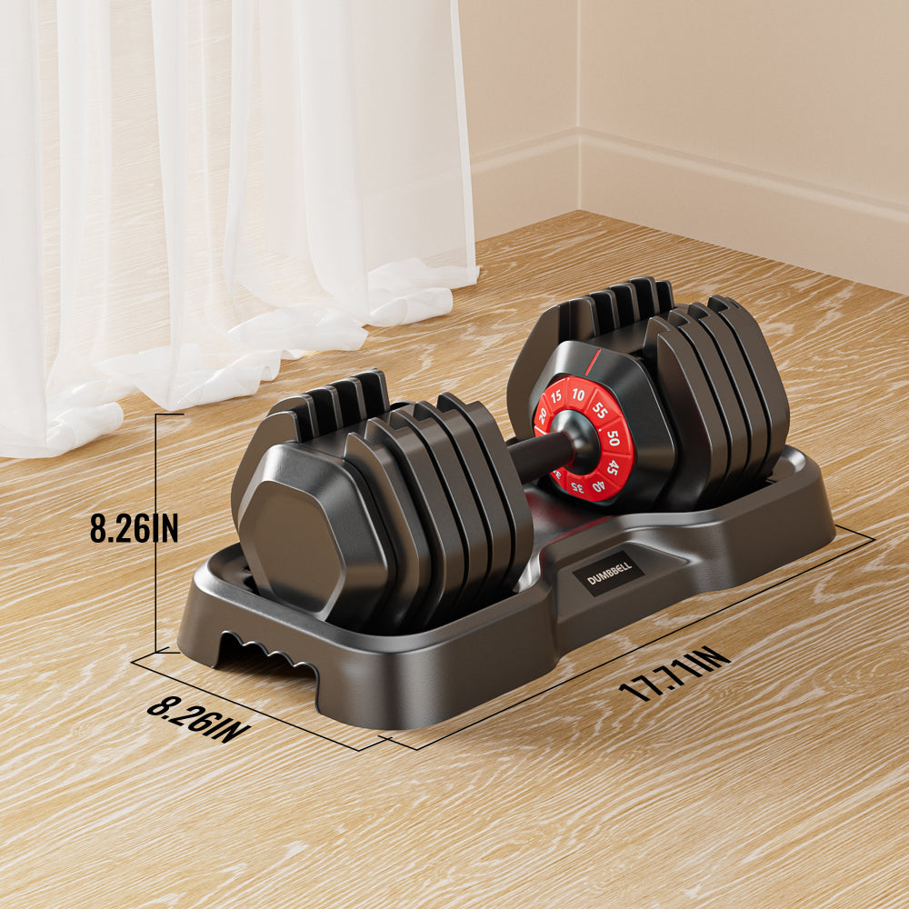 Adjustable Dumbbell Set, 10 in 1 Free Dumbbell for Men and Women, Black Dumbbell for Home Gym, Full Body Workout Fitness, Fast Adjust by Turning Handle (10 Gears/55 LB)