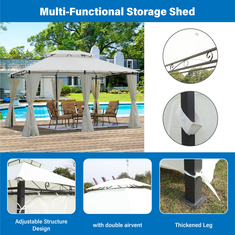 13x10 Outdoor Patio Gazebo Canopy Tent With Ventilated Double Roof And SideWall(Detachable Curtain Included On All Sides),Suitable for Lawn, Garden, Backyard and Deck,BEIGE