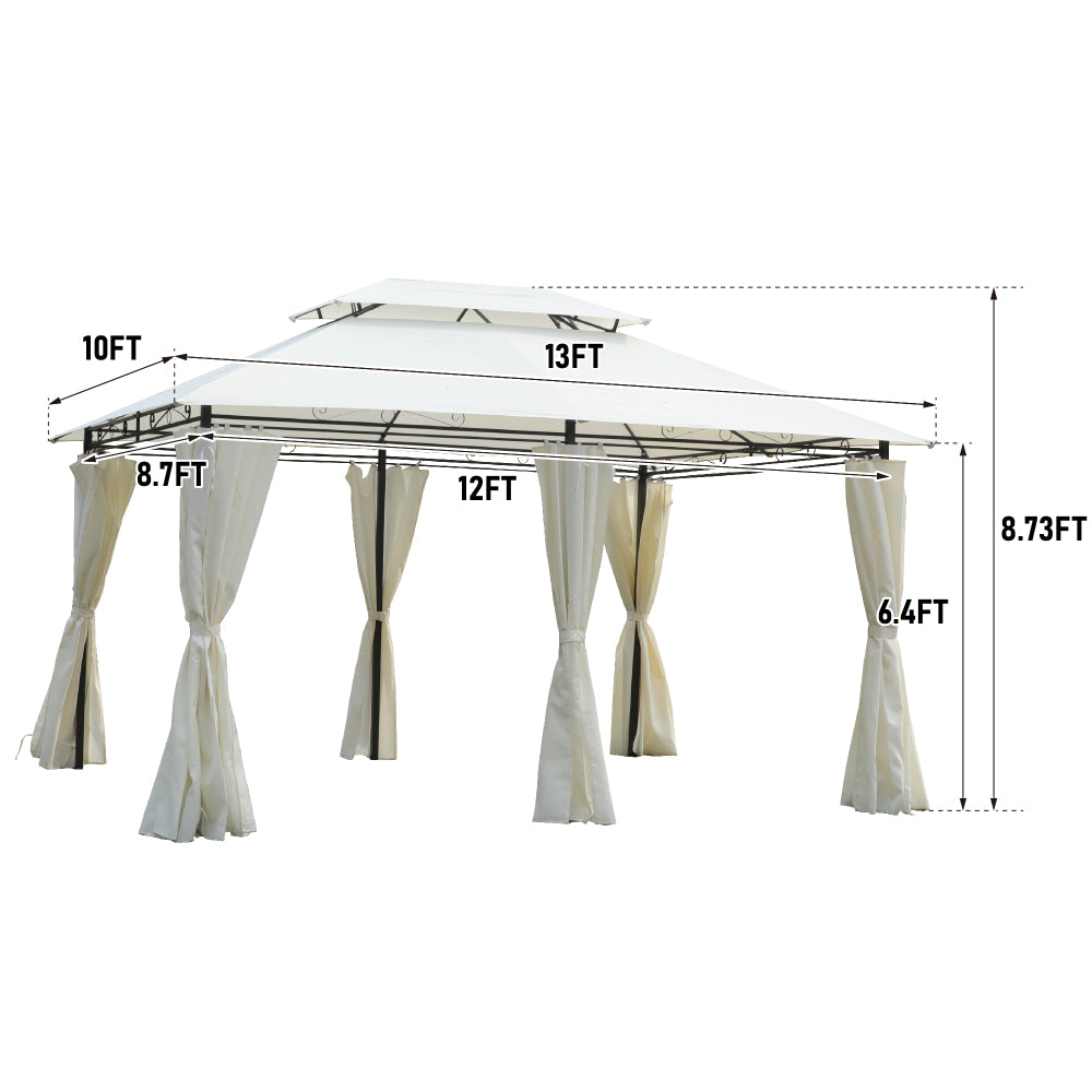 13x10 Outdoor Patio Gazebo Canopy Tent With Ventilated Double Roof And SideWall(Detachable Curtain Included On All Sides),Suitable for Lawn, Garden, Backyard and Deck,BEIGE