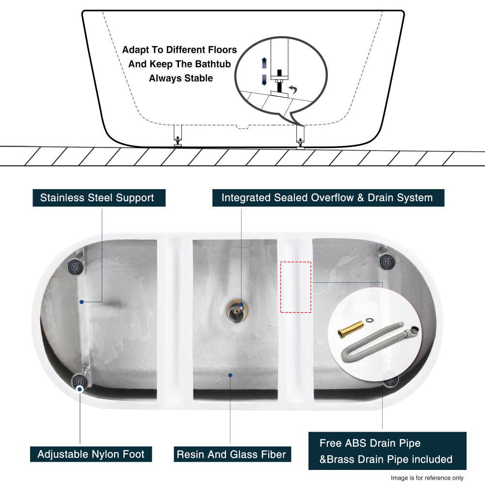 59" Acrylic Freestanding Bathtub, Modern & Contemporary Design Soaking Tub with Toe-tap Drain in Chrome and Classic Slotted Overflow, Glossy White, cUPC Certified, 02136