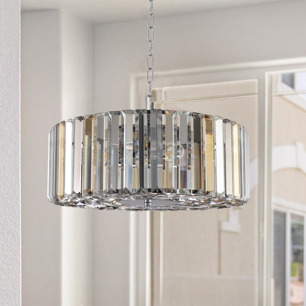 (Same as W1340120171/L5017) 17" Chrome Crystal Pendant Chandelier, Modern Hanging Light Fixture with Adjustable Height, 4-Light E26 Base for Living Room, Dining Room, or Kitchen (No Bulbs)