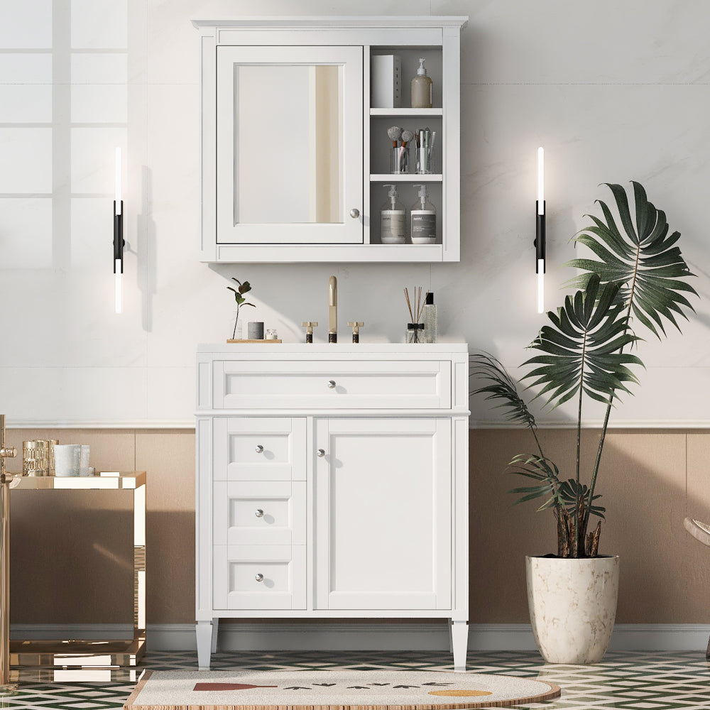 30'' Bathroom Vanity with Top Sink, Modern Bathroom Storage Cabinet with 2 Drawers and a Tip-out Drawer, Single Sink Bathroom Vanity