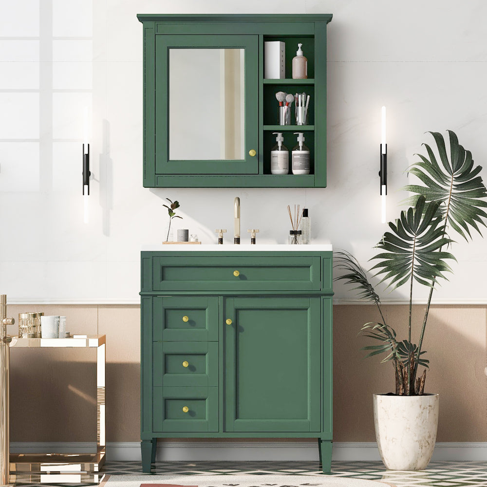 30'' Bathroom Vanity with Top Sink, Modern Bathroom Storage Cabinet with 2 Drawers and a Tip-out Drawer, Single Sink Bathroom Vanity