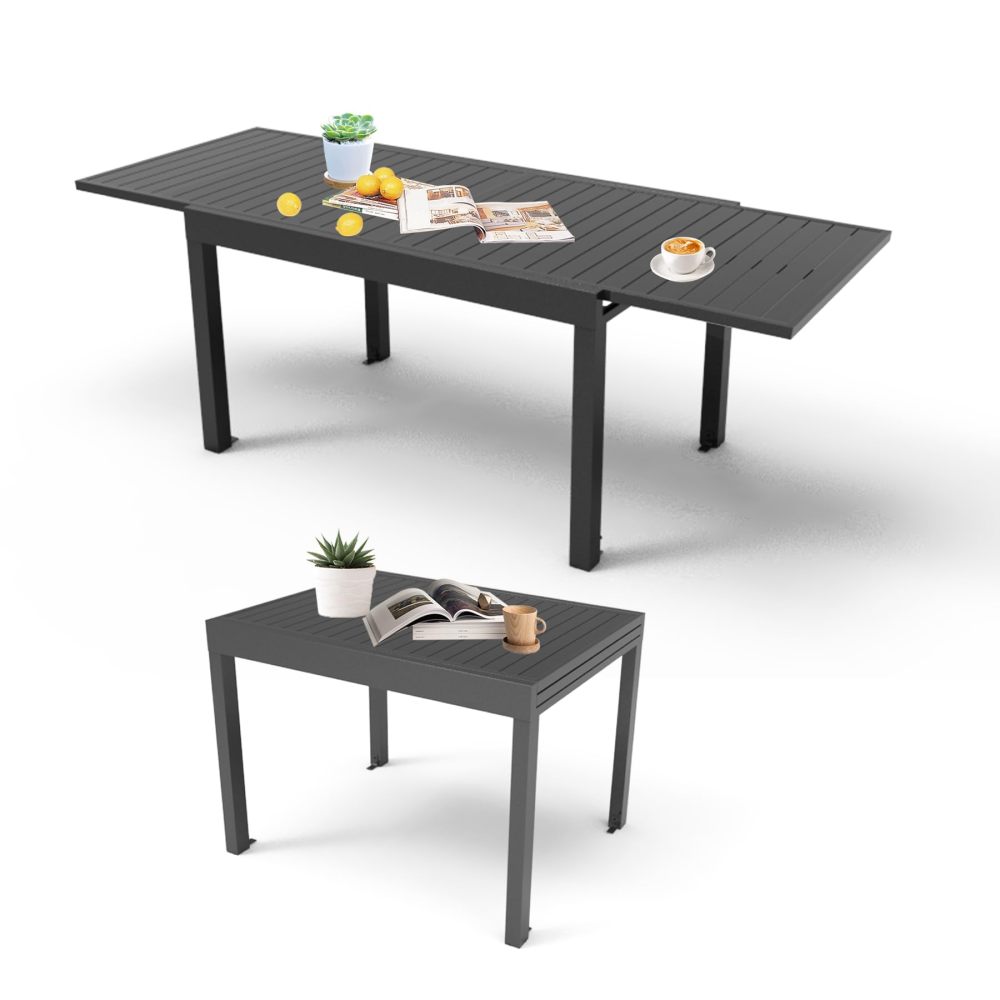 Large Extendable Patio Dining Table, Aluminum Metal Indoor Outdoor 53"- 106" Adjustable for 6-8 Person Rectangular Table for Porch Backyard Balcony Garden (Dark-Brown,1 Table)