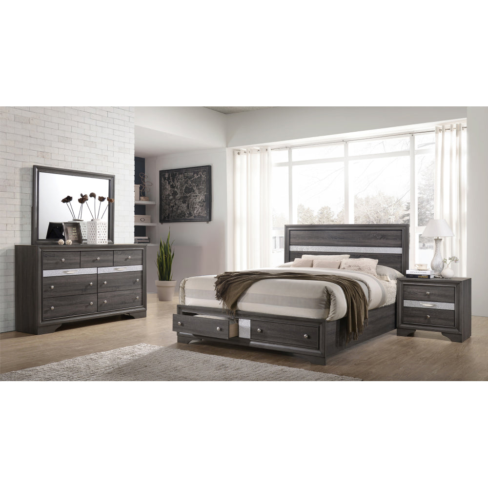Traditional Queen 4 piece Storage Bedroom Set made with Wood in Gray