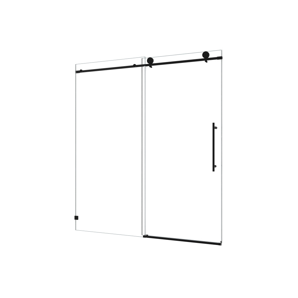 6076 Matte Black frameless one fixed and one shifted Shower Door, 70MM 304 stainless steel large pulleys with adjustable soft closing function,with nano easy cleaning,stick explosion-proof menbrance