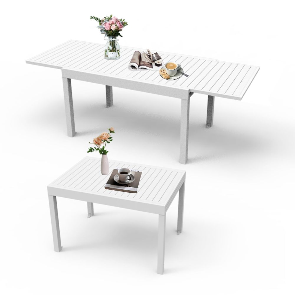 Large Extendable Patio Dining Table, Aluminum Metal Indoor Outdoor 53"- 106" Adjustable for 6-8 Person Rectangular Table for Porch Backyard Balcony Garden (Dark-Brown,1 Table)
