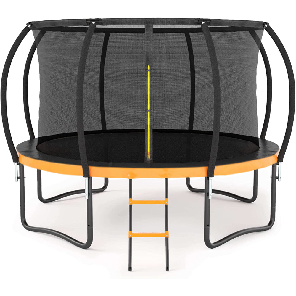 14FT Outdoor Big Trampoline Inner Safety Enclosure Net, Ladder, PVC Spring Cover Padding, For Kids, Orange Color