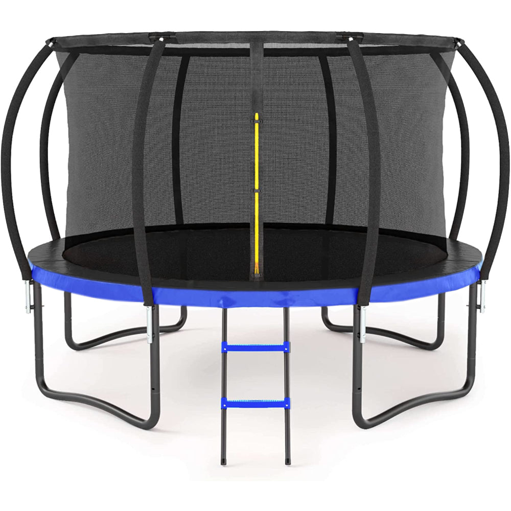14FT Outdoor Big Trampoline Inner Safety Enclosure Net, Ladder, PVC Spring Cover Padding, For Kids, Blue Color