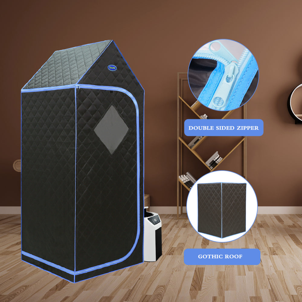 Portable Gothic Roof Plus Type Full Size Steam Sauna tent. Spa, Detox ,Therapy and Relaxation at home. Larger Space, Stainless Steel Pipes Connector Easy to Install. FCC Certification--Black