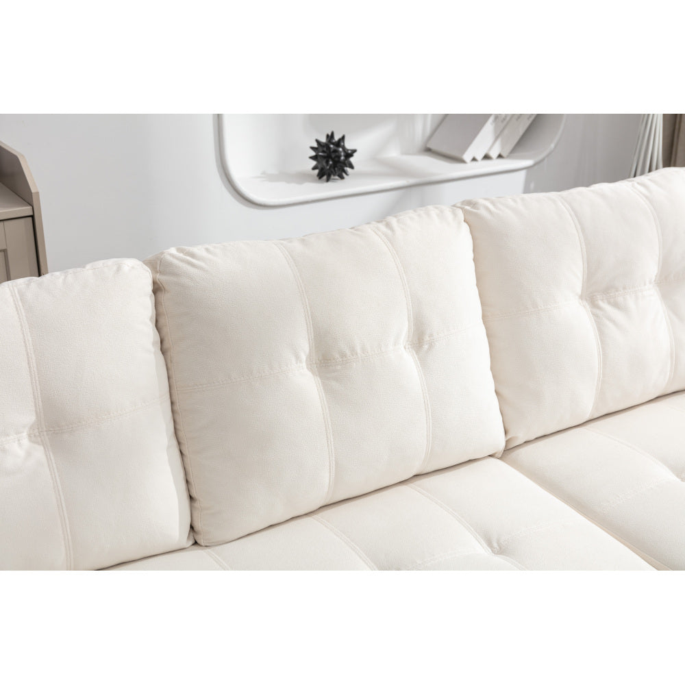 77 Inch Reversible Sectional Storage Sleeper Sofa Bed , L-Shape 2 Seat Sectional Chaise With Storage , Skin-Feeling Velvet Fabric ,Beige Color For Living Room Furniture