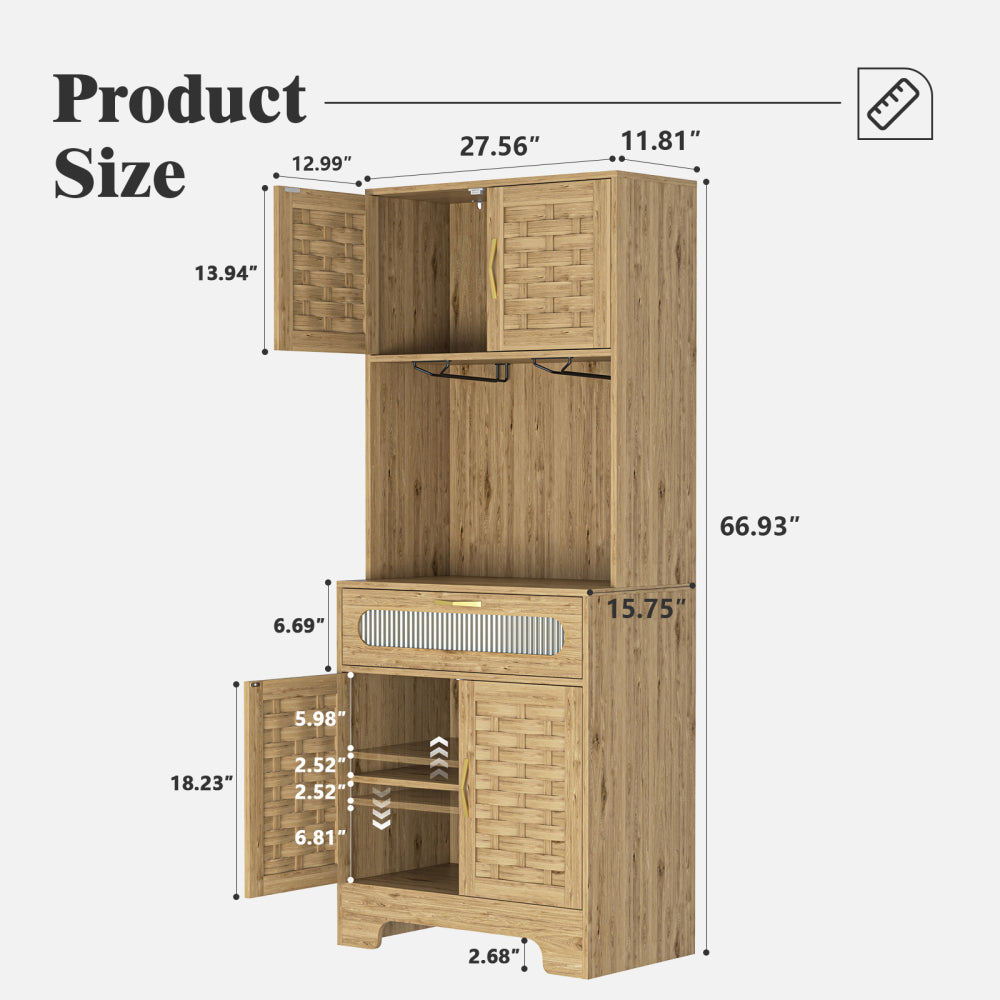 67'' Tall Pantry Buffet Cabinet  Freestanding Hutch Cupboard for Home, Kitchen,Tall Freestanding Liquor Cabinet Bar for Kitchen, Dining Room
