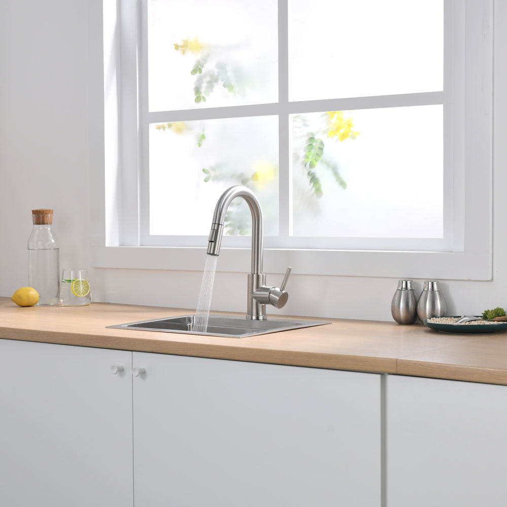 Sink Faucet, Brushed Nickel Kitchen Faucets with Pull Down Sprayer, Bathroom Sink Faucets Mini Bar Prep Faucet
