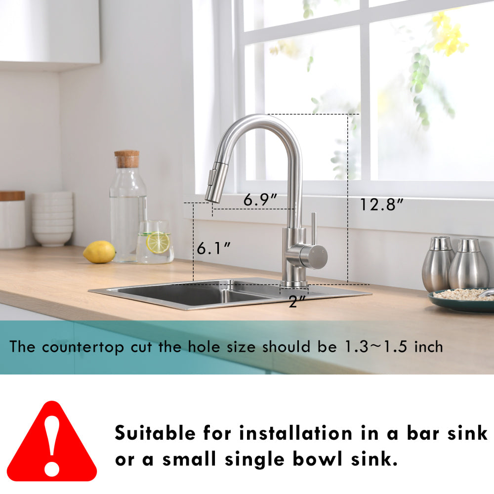 Sink Faucet, Brushed Nickel Kitchen Faucets with Pull Down Sprayer, Bathroom Sink Faucets Mini Bar Prep Faucet