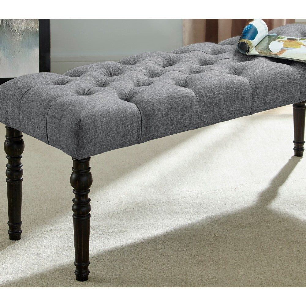 Leviton Fabric Tufted Turned Leg  Dining Bench, Gray