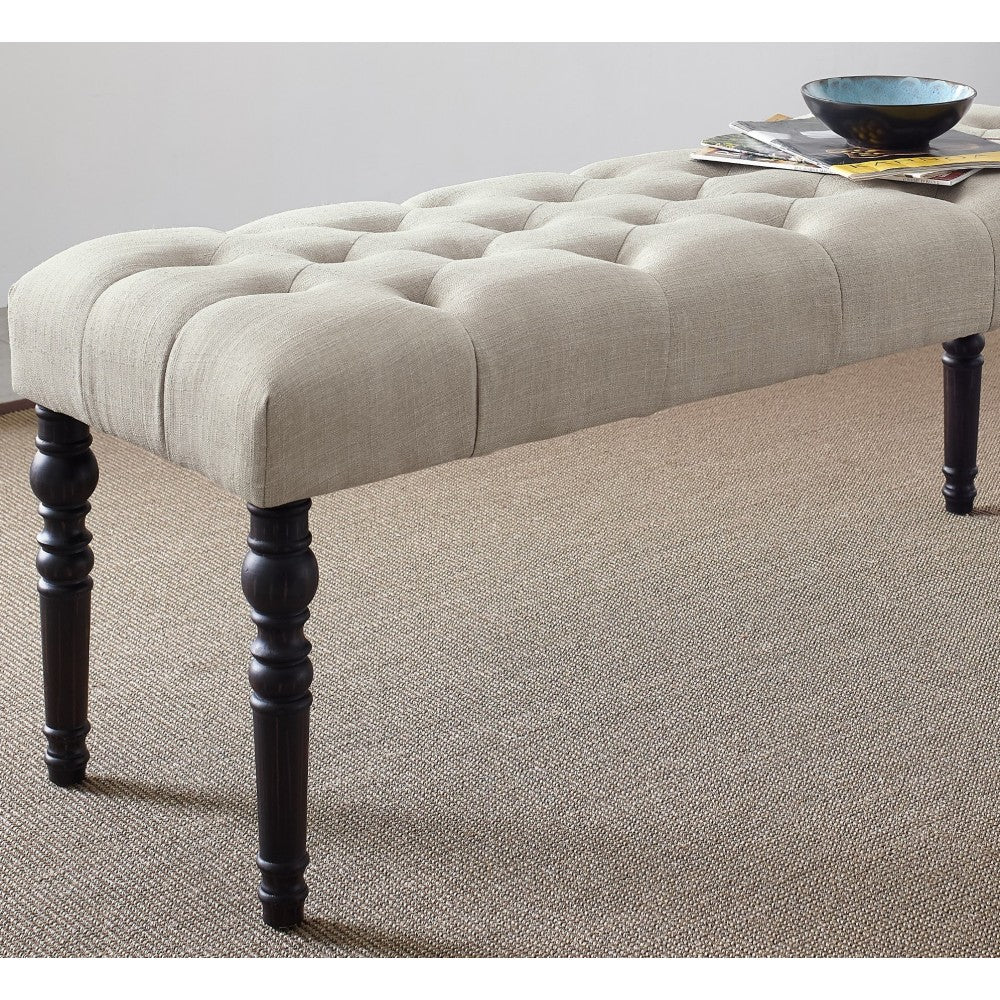 Leviton Fabric Tufted Turned Leg  Dining Bench, Tan