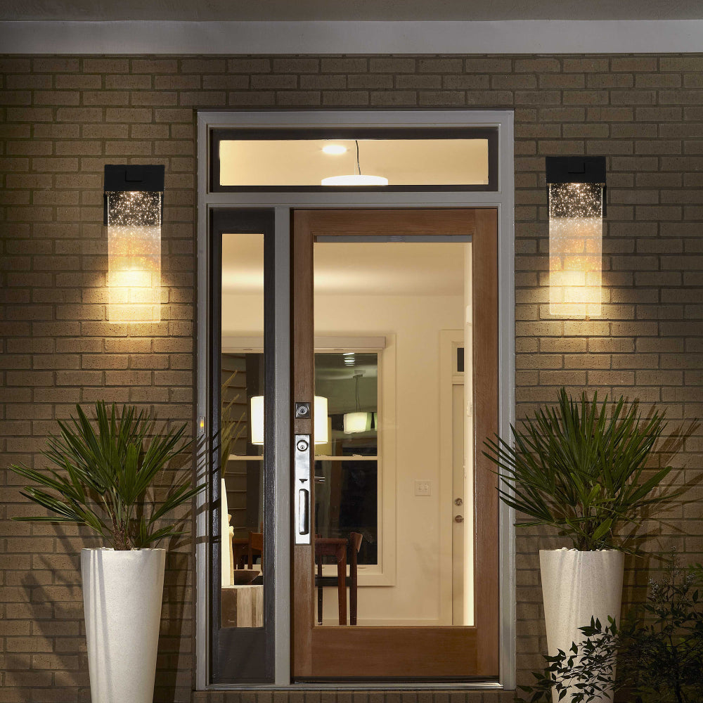 18"(H) 1-pack 12W Modern Outdoor Wall Light Fixture, Weatherproof LED Wall Sconce with Bubble Crystal, Black Finish, Up and Down Lighting for Porch, Patio, and Garden