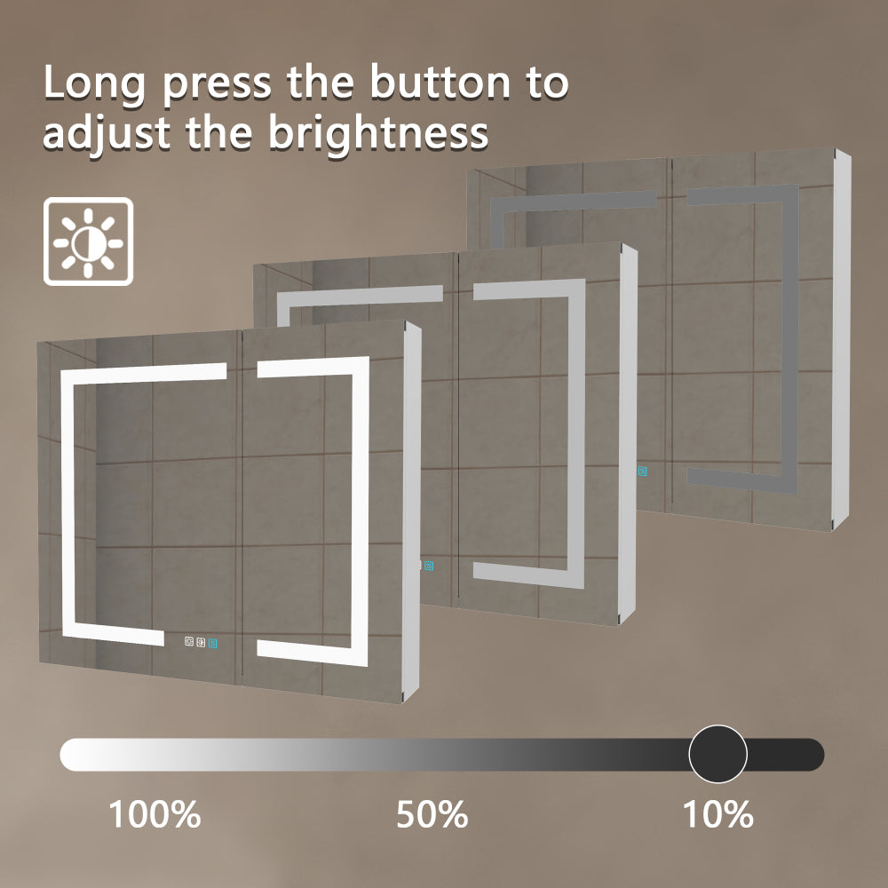 LED Lighted Bathroom Medicine Cabinet with Mirror, 30 x 26 Inch, Recessed or Surface led Medicine Cabinet, Defog, Stepless Dimming,Color Temper Change, 2 Outlets,Storage Shelves