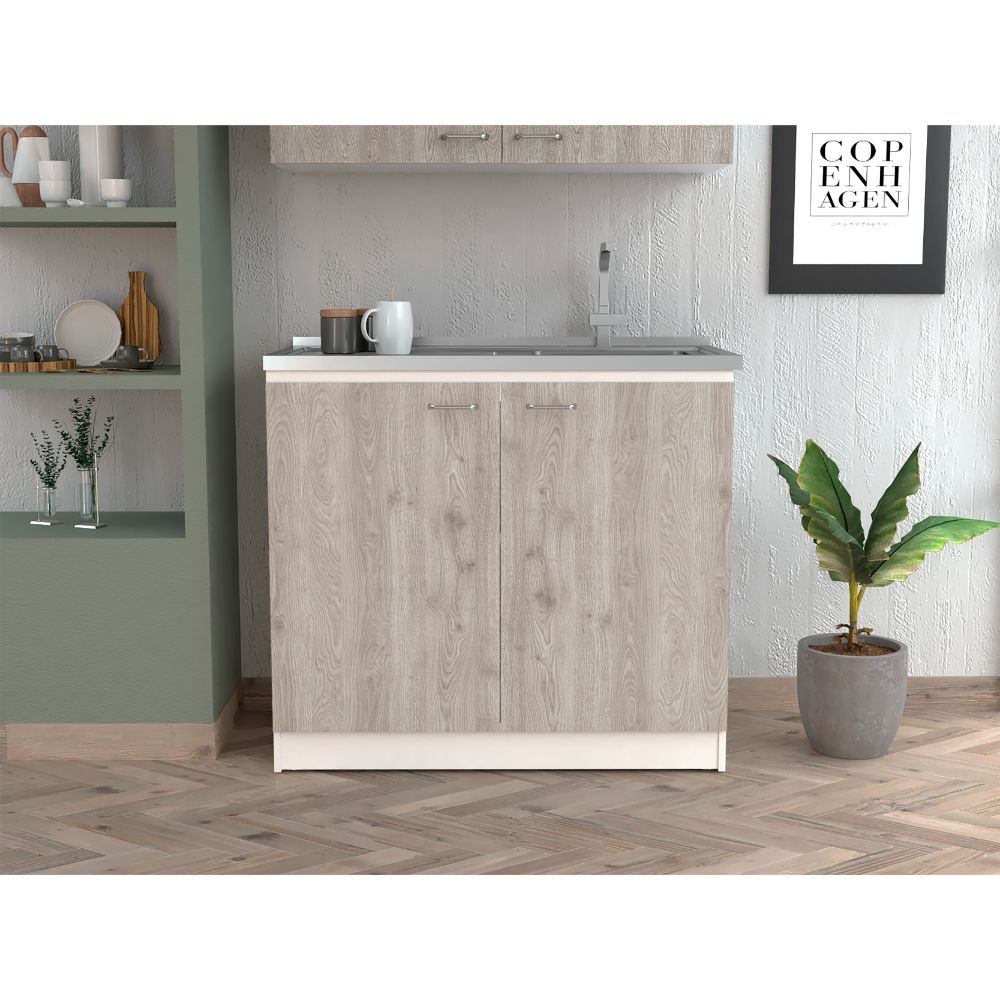 Napoles Utility Sink With Cabinet, Double Door, One Shelf -White / Black