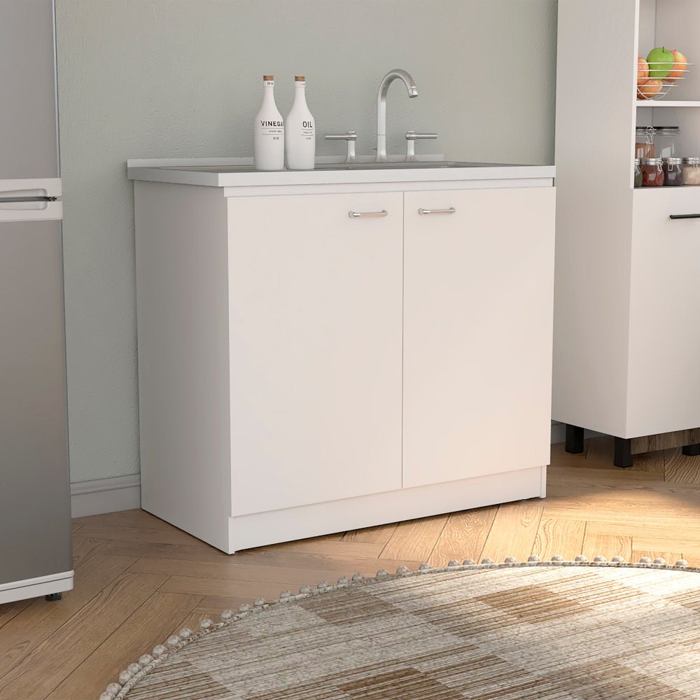 Napoles Utility Sink With Cabinet, Double Door, One Shelf -White / Black