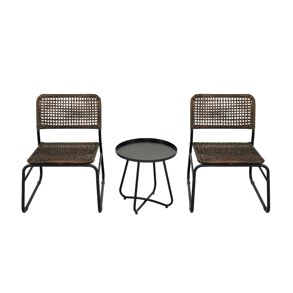4-Piece Patio Furniture Set Outdoor Balcony Porch Garden Backyard Lawn Furniture Acacia Wood Table Top, Morden Black and Light Brown