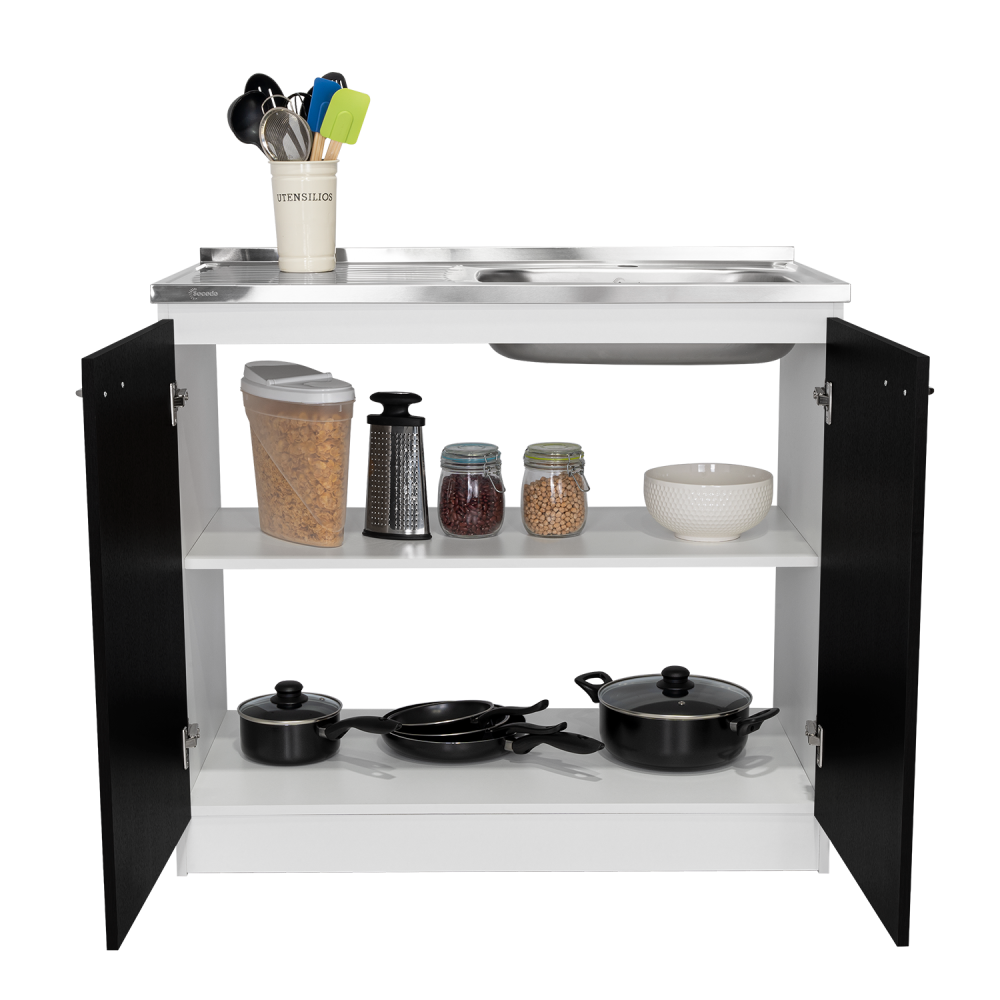 Napoles Utility Sink With Cabinet, Double Door, One Shelf -White / Black