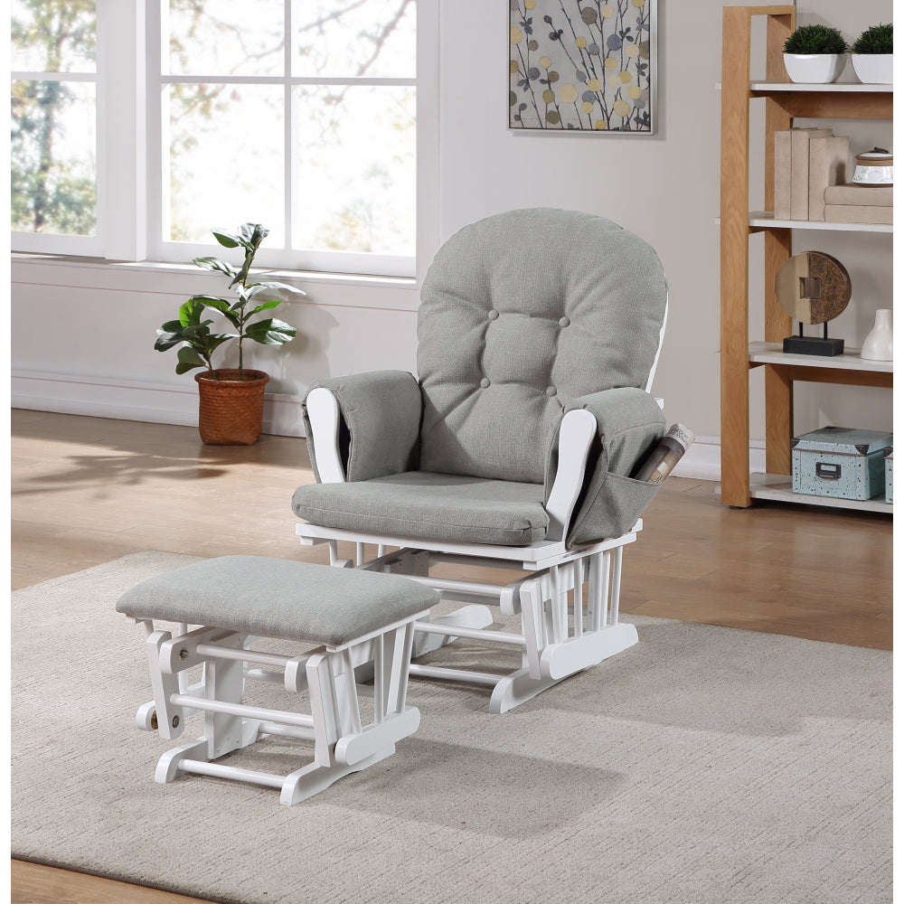 Mason Glider and Ottoman White Wood and Oyster Fabric
