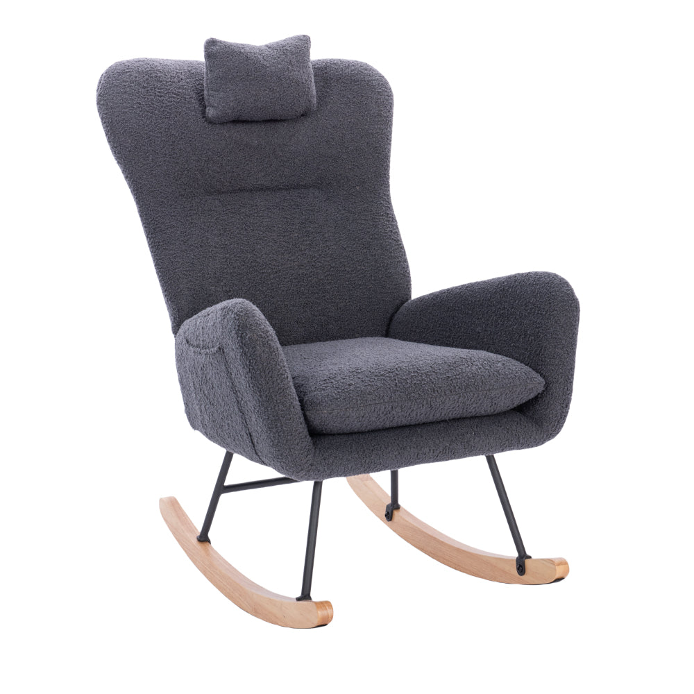 Teddy Upholstered Nursery Rocking Chair for Living Room Bedroom(DARK GREY Teddy)