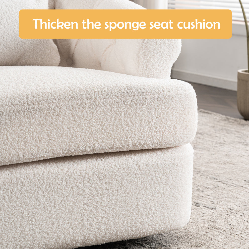 Swivel Chair with Ottoman, Modern Luxury Velvet Swivel Accent Chair, Comfy Round Armchair,  Single Sofa Armchair with Lounge Seat for Bedroom/Office/Reading Spaces,Set of 1,Off-white