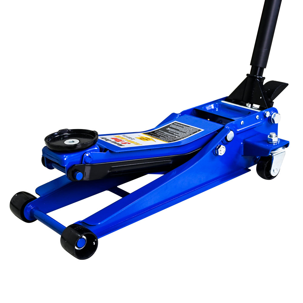 3T Heavy Duty Horizontal Double Pump Floor Jack  (with foot pedal),and Steel Racing Floor Jack with Dual Piston Quick Lift Pump,3 Ton (6,600 lb) Capacity,Blue