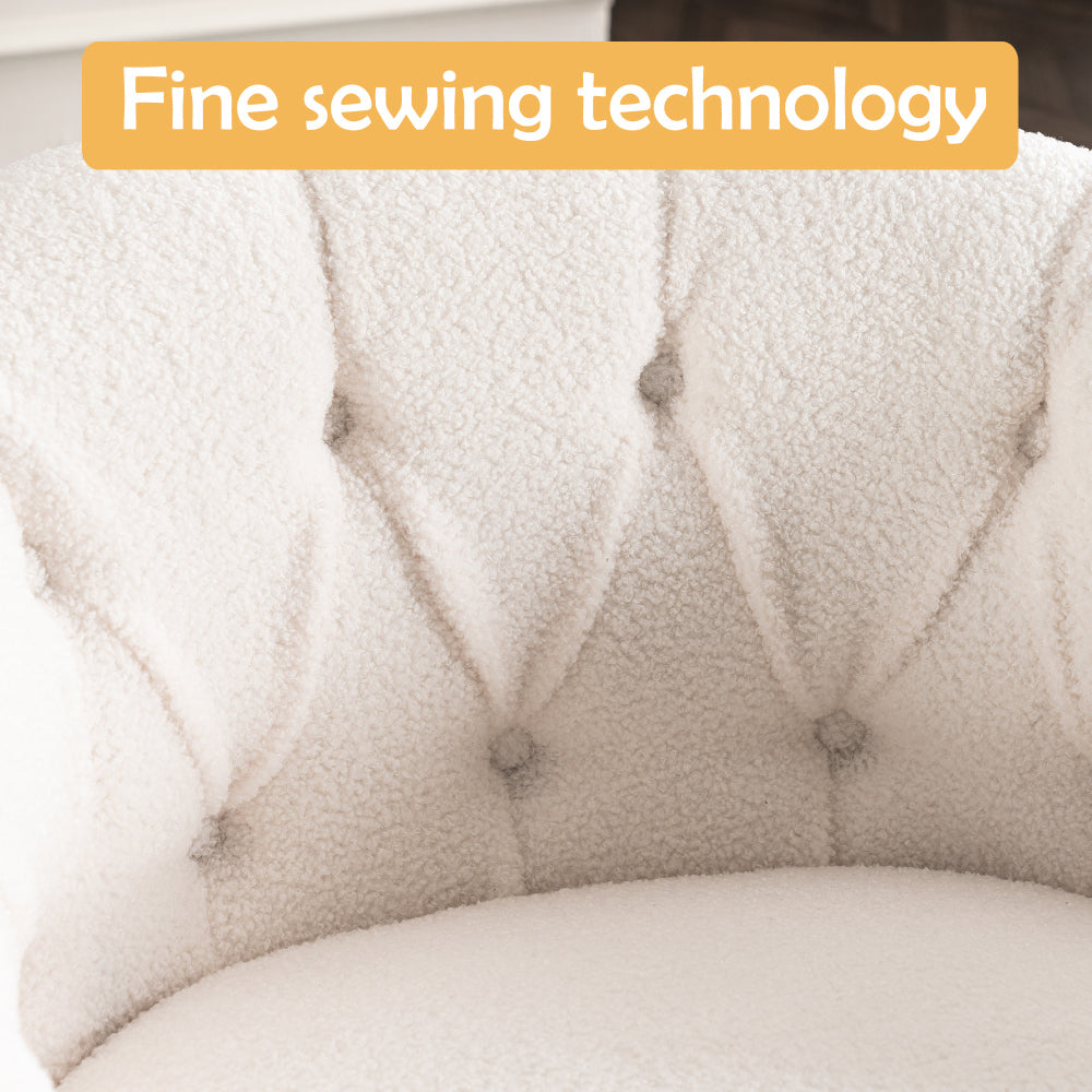 Swivel Chair with Ottoman, Modern Luxury Velvet Swivel Accent Chair, Comfy Round Armchair,  Single Sofa Armchair with Lounge Seat for Bedroom/Office/Reading Spaces,Set of 1,Off-white