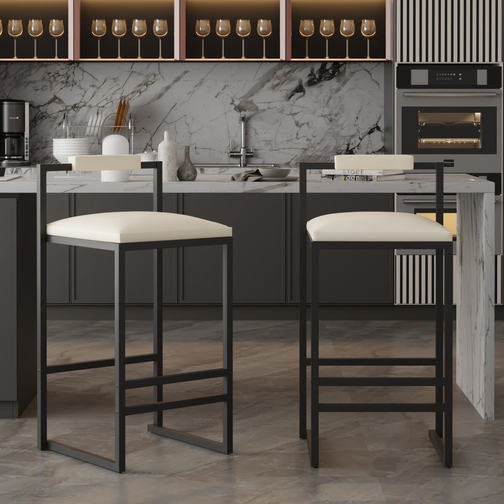 Set of 2 Bar Stools with Back  Paper Rope Woven Counter Height Dining Chairs for Kitchen, Home (Paper Rope with Back)