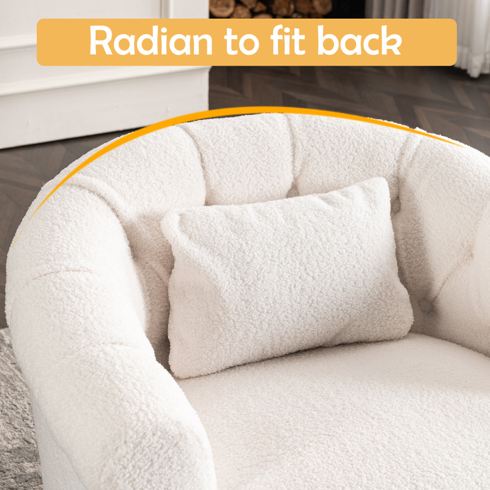 Swivel Chair with Ottoman, Modern Luxury Velvet Swivel Accent Chair, Comfy Round Armchair,  Single Sofa Armchair with Lounge Seat for Bedroom/Office/Reading Spaces,Set of 1,Off-white