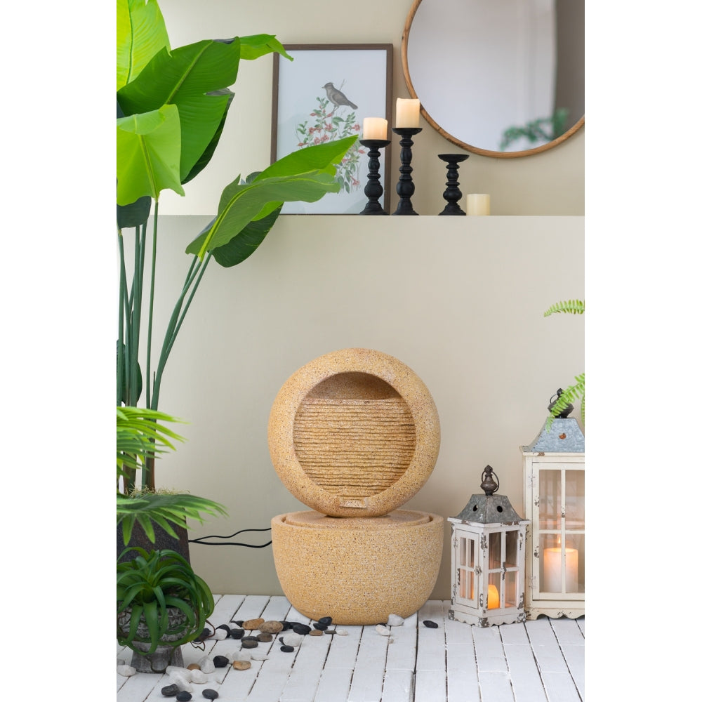 21.7x21.7x34.3" Cement Round Water Fountain with Light and Pump