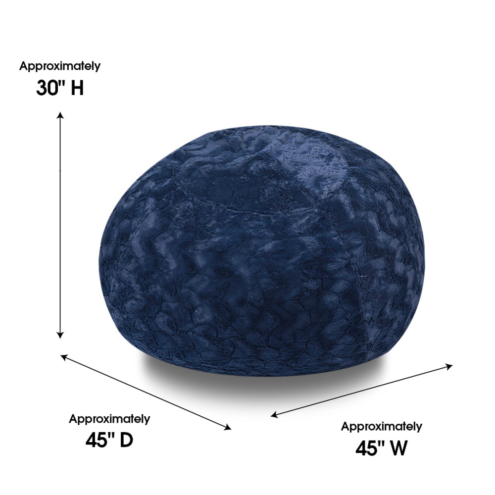 Faux Fur Bean Bag Chair, Navy-4ft Cozy and Stretchable Fabric Lounger for Children and Adults with Easy-Clean Cover, Comfortable Faux Fur Seating for Bedrooms, Filled with Shredded and Memory Foam.