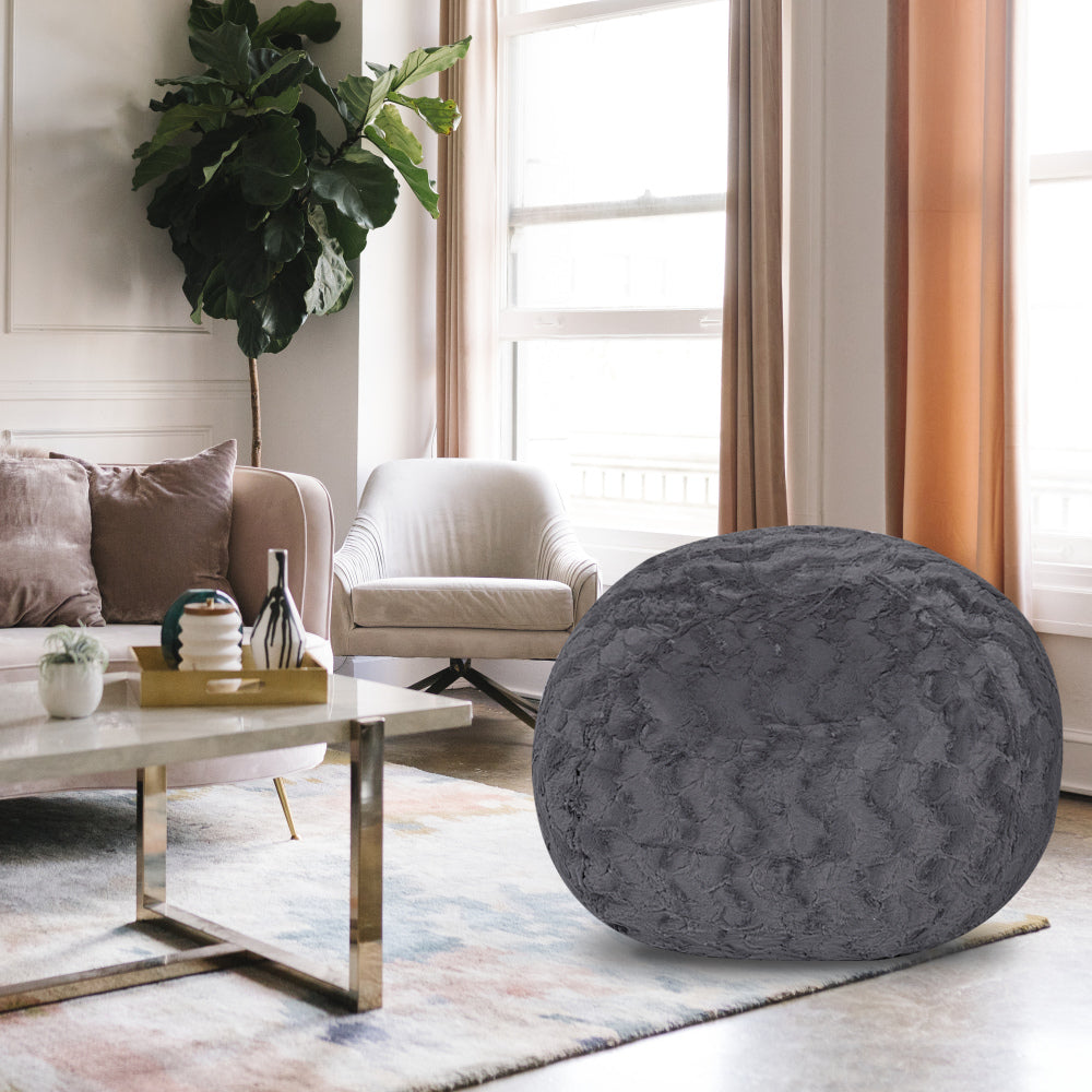 Faux Fur Bean Bag Chair, Navy-4ft Cozy and Stretchable Fabric Lounger for Children and Adults with Easy-Clean Cover, Comfortable Faux Fur Seating for Bedrooms, Filled with Shredded and Memory Foam.