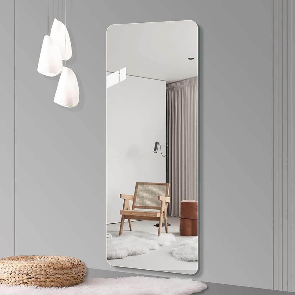 56"x 15" inch Full Body round corner mirror for Living Room Bedroom Cloakroom Wall hanging with hanging hole High quality 5mm silver mirror  Explosion-proof glass