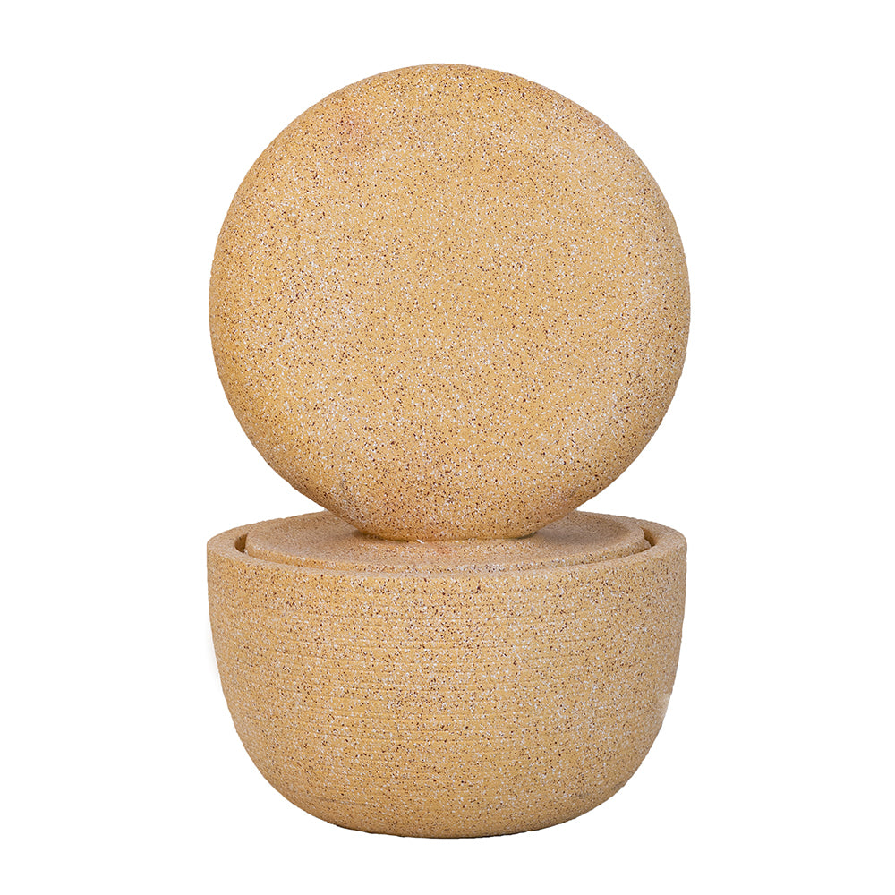 21.7x21.7x34.3" Cement Round Water Fountain with Light and Pump