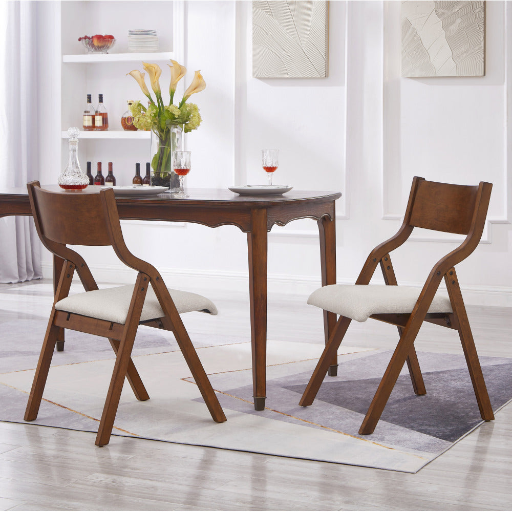 Upholstered folding Dining chair, space saving, easy to carry, Dining Room,No assembly required, 2-Pack-Grey+Walnut