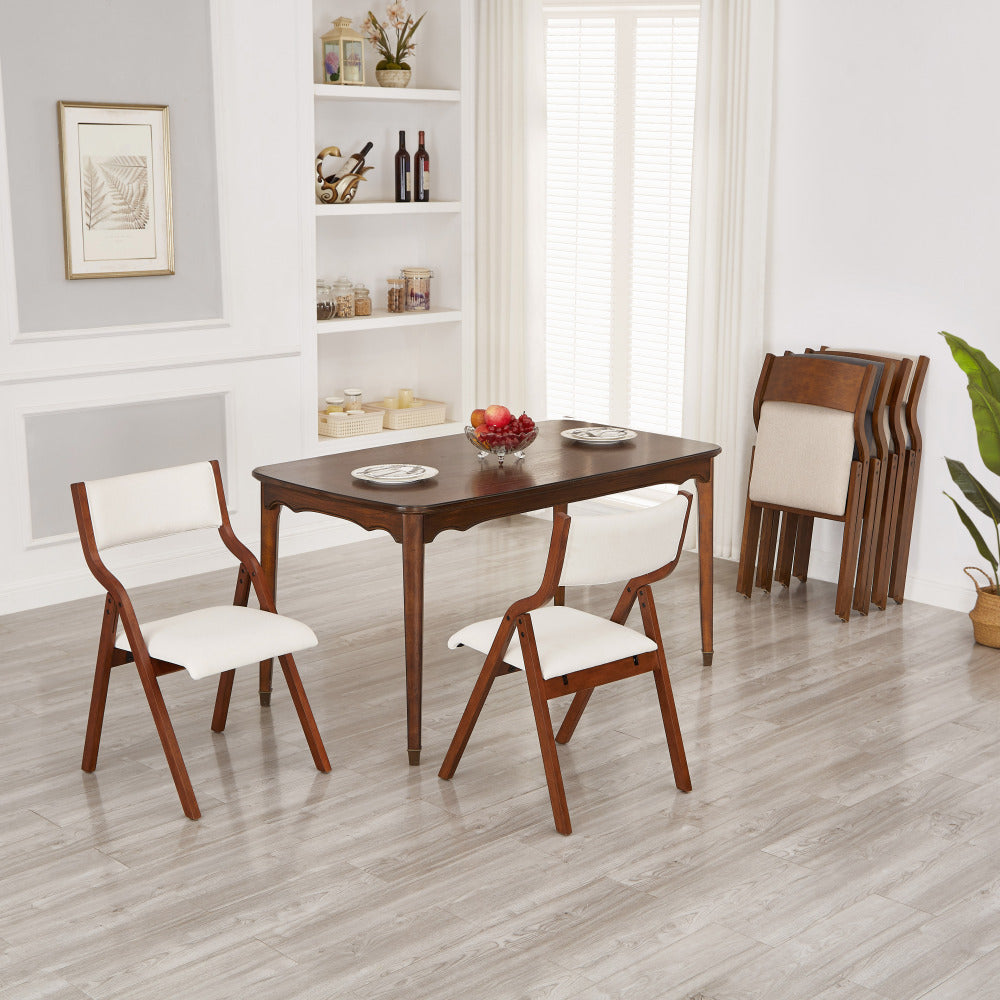 Upholstered folding Dining chair, space saving, easy to carry, Dining Room,No assembly required, 2-Pack-Grey+Walnut