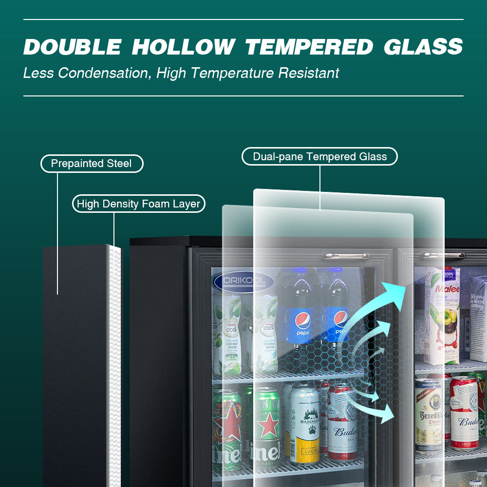 ORIKOOL Beverage Refrigerators Cooler  53 inch 3 Glass Door Back Bar, 480 Cans Commercial Display Bar Fridge for Beer Wine and Drink 11.3 Cu.Ft