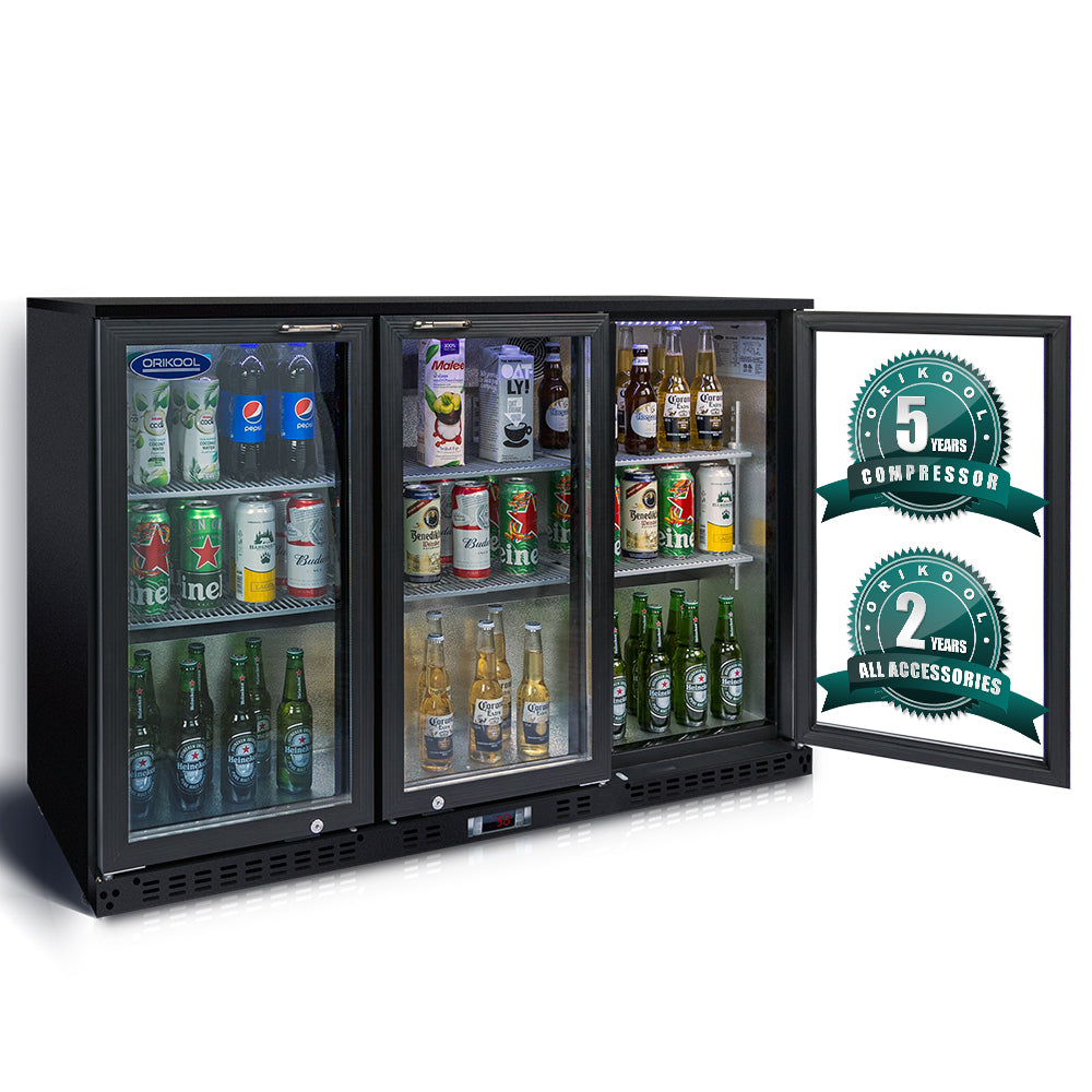 ORIKOOL Beverage Refrigerators Cooler  53 inch 3 Glass Door Back Bar, 480 Cans Commercial Display Bar Fridge for Beer Wine and Drink 11.3 Cu.Ft