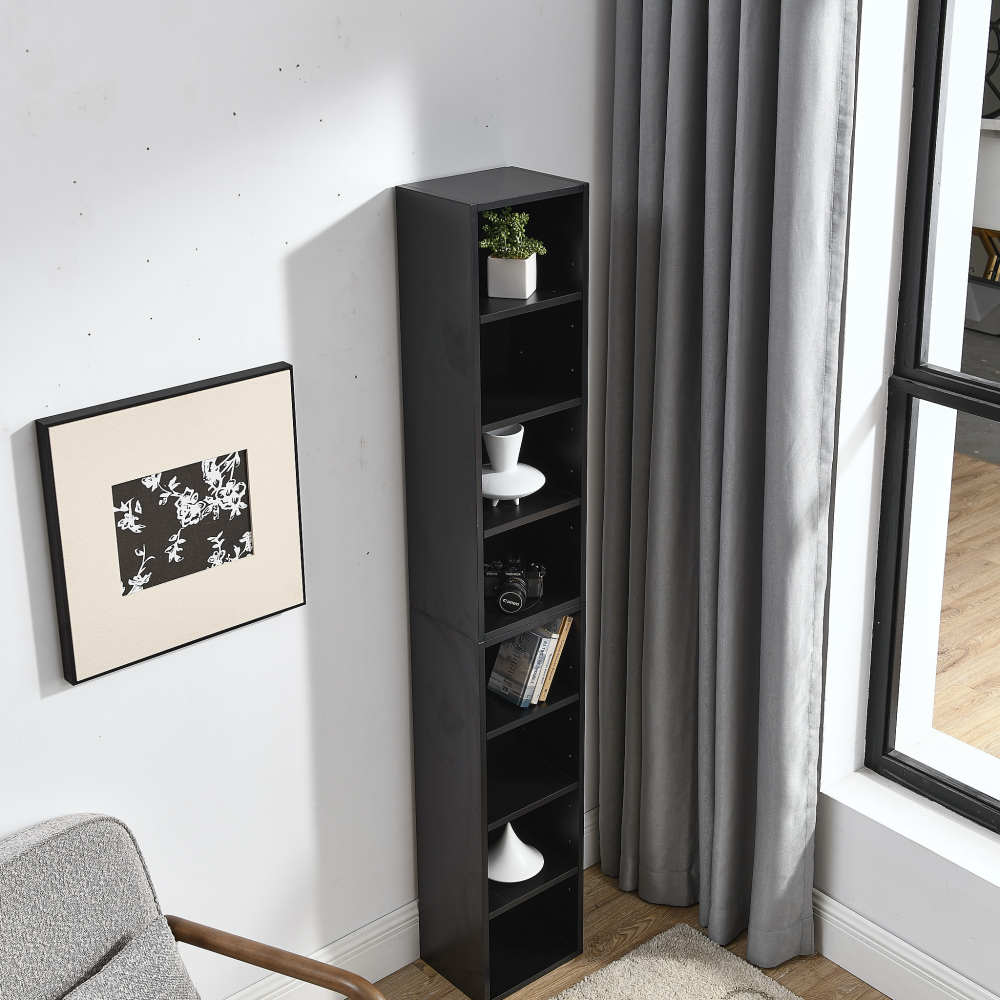 8-Tier Media Tower Rack, CD DVD Slim Storage Cabinet with Adjustable Shelves, Tall Narrow Bookcase Display Bookshelf for Home Office,Multi-functional double-decker bookcase