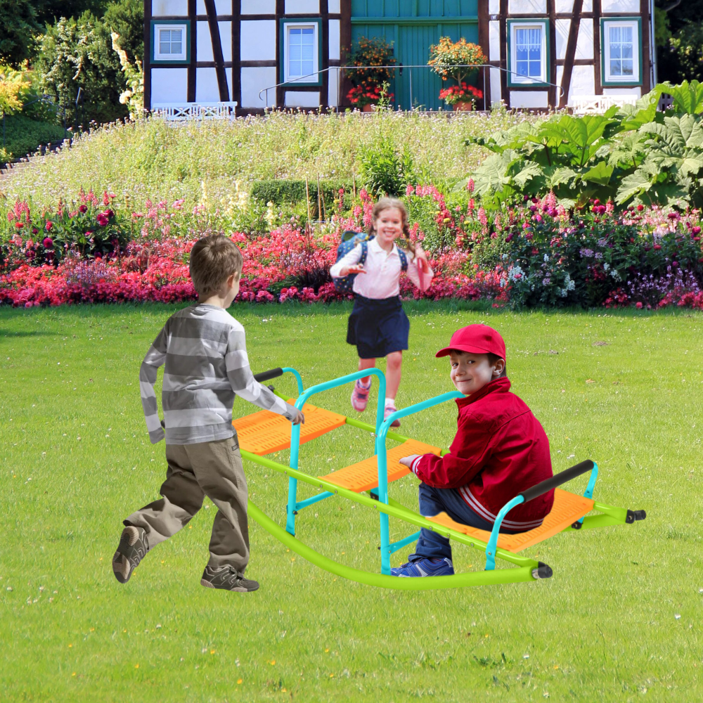 XSS008 high quality kids seesaw plastic seat playground equipment cute baby plastic rocker outdoor children blue and green  steel tube for kids age 3+