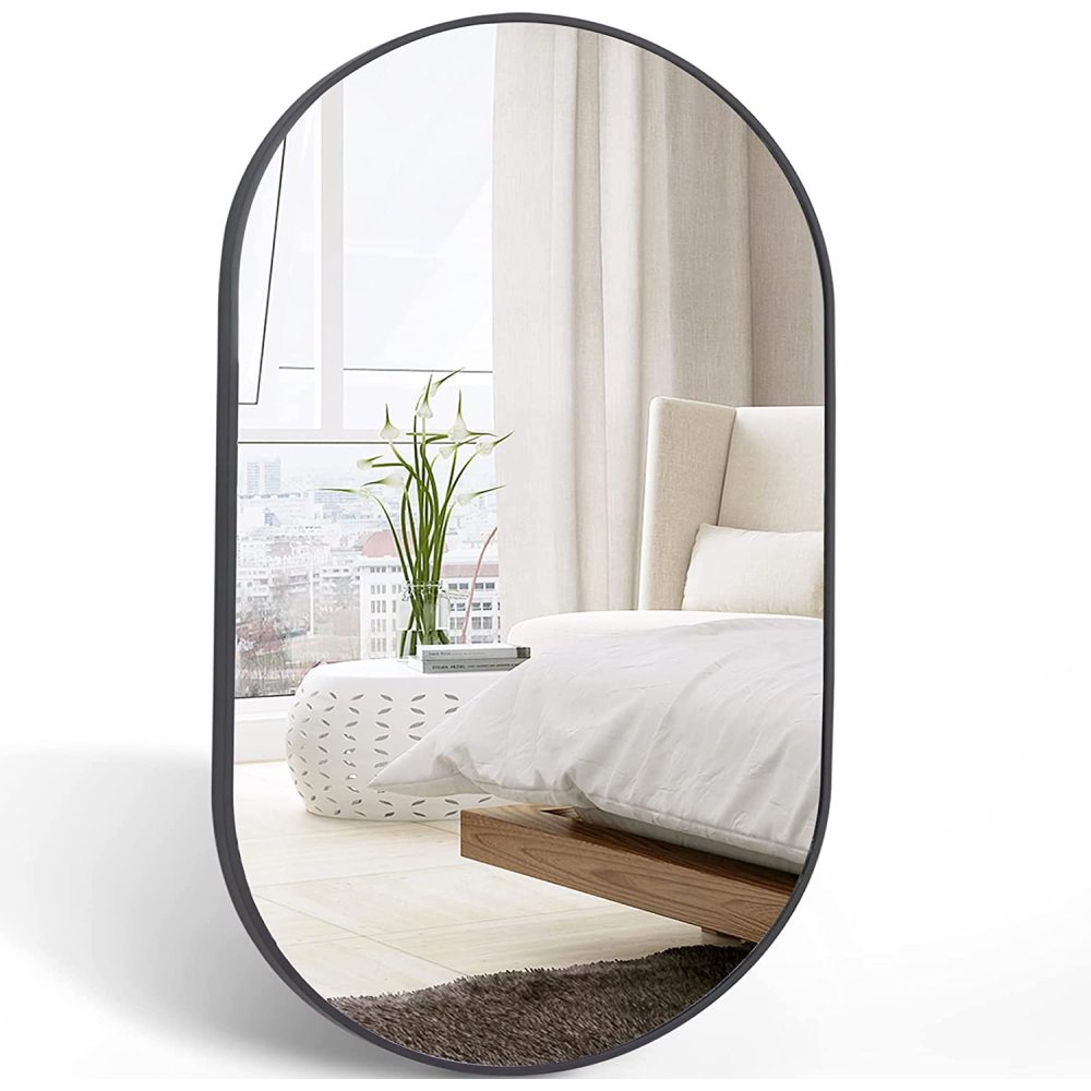 Black 20 x 28 Inch Metal Oval Mirror