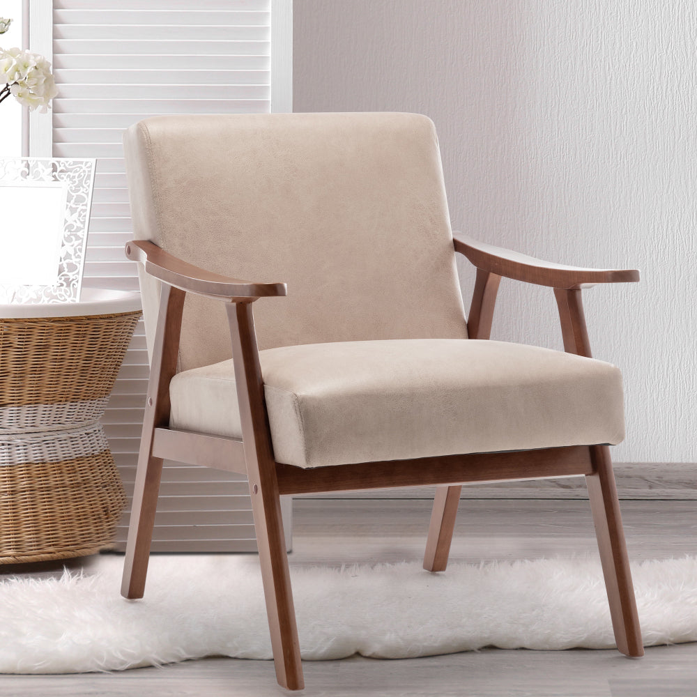 Mid-Century Modern Chair, Living Room Chair with Solid Wood Frame, Accent Chair Extra-Thick Backrest, Wingback Chair for Bedroom, Reading Room, Living Room, Lounge Chair Indoor