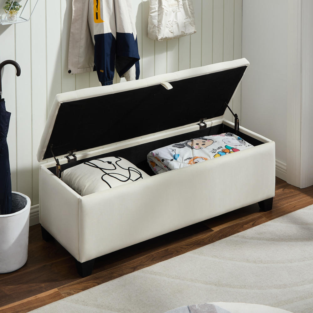 Fashion Beige Velvet Fabric  Upholstered large storage  rectangular bench for Entryway Bench,Bedroom end of Bed bench.foot of the Bed,Bench for sofa for living room