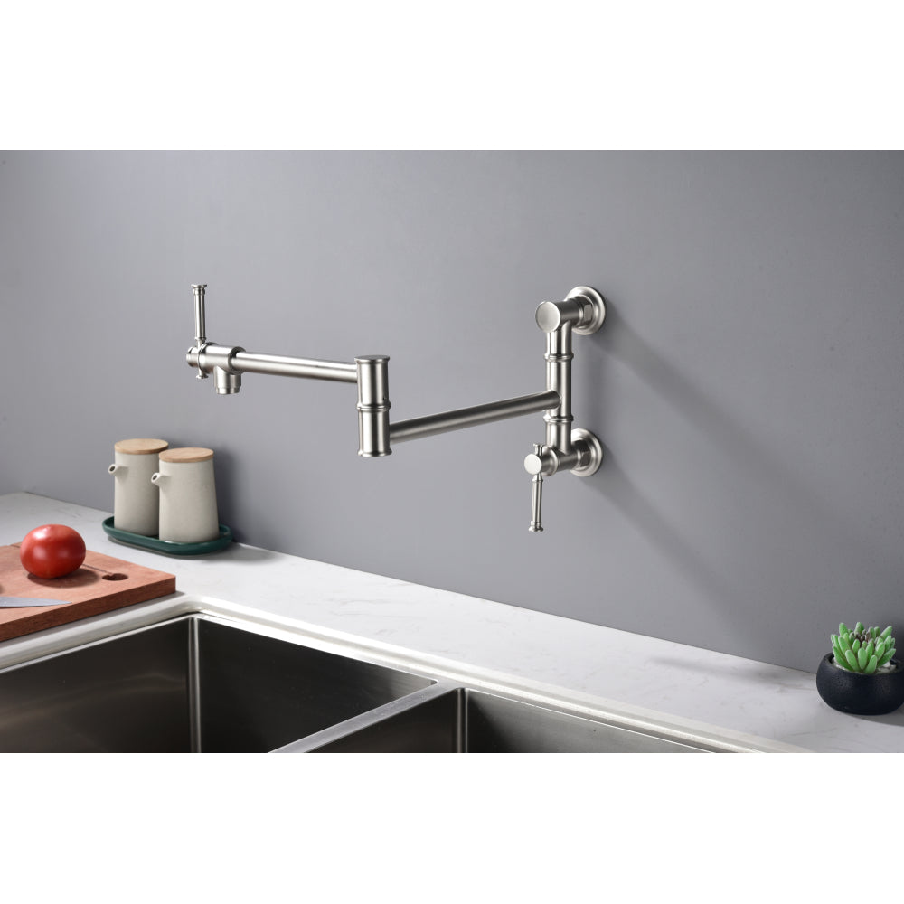 Wall mounted Pot Filler Faucet, Modern Brass Pot Filler Two-Attachment Wall Mount Folding Kitchen Pot Filler Swing Arm